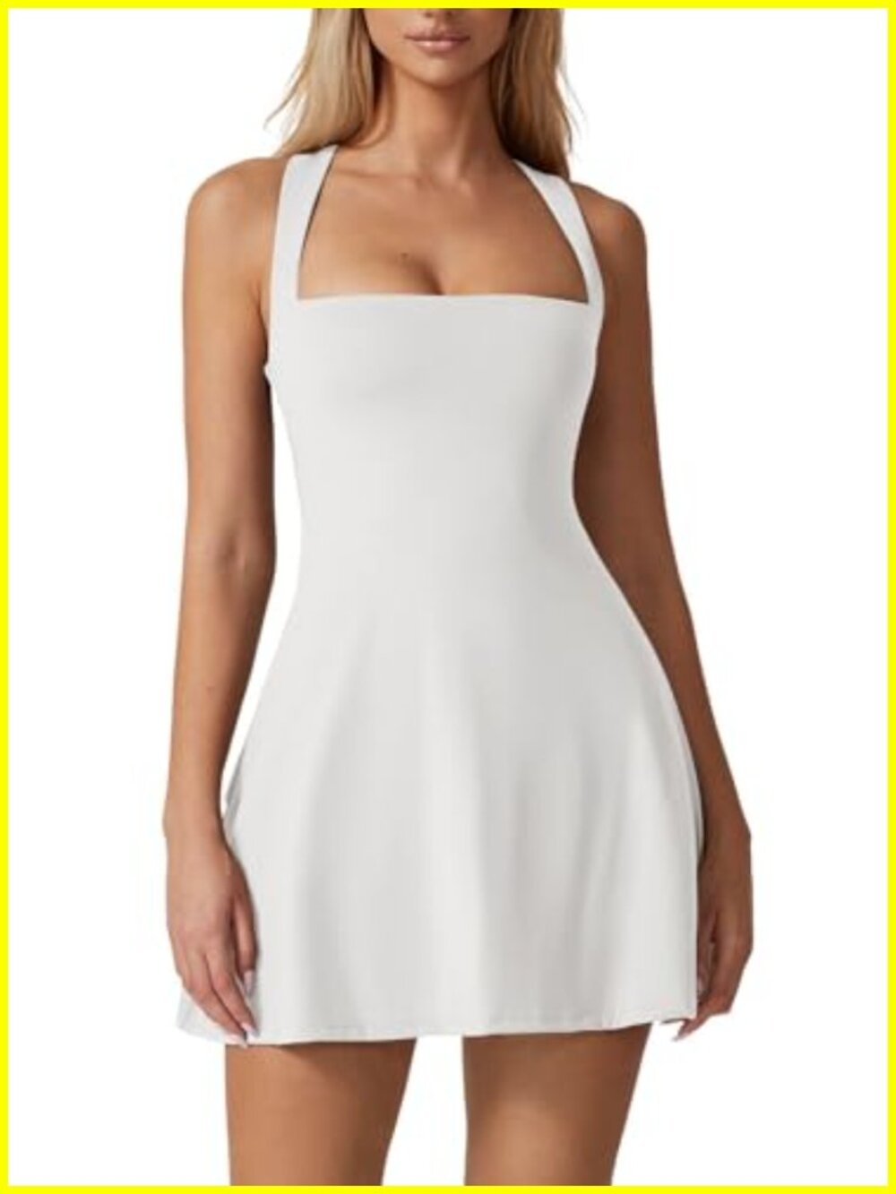 Sleeveless Square Neck Tennis Dress with Built-in Shorts & Pockets